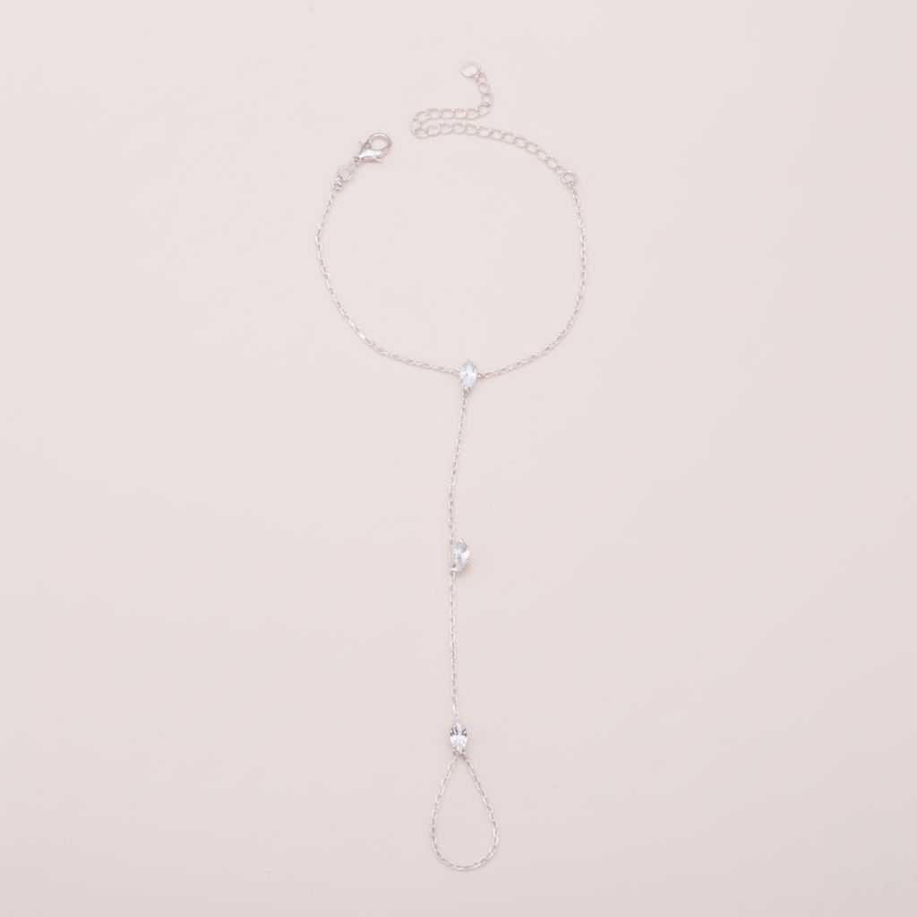 Norvo | Justerbar Finger Ring Armbånd laget av Rustfritt Stål med Krystaller