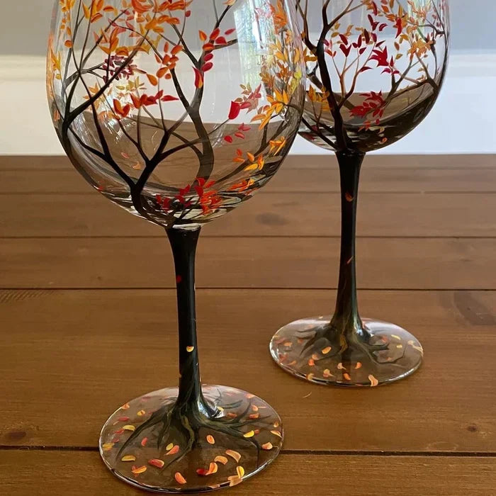 Norvo | Four Seasons Tree Vin Glass - Håndmalt Kunst