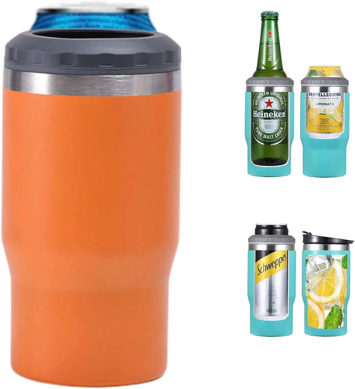 Norvo | 4 i 1 rustfritt stål boks/flaske isolator, 14Oz toveis lokk SUS isolert boks kjøler, ølboksholder (Svart)