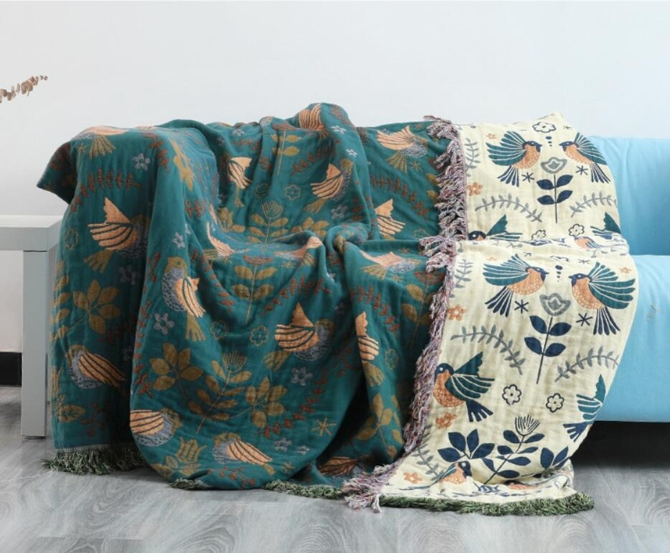 Premium Reversibel Skandinavisk Fugleteppe - Ekstra Myk Norvo