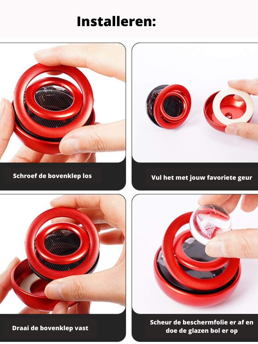 Norvo | Bil Luftfrisker | Solcelledrevet | 360° Duftfordeling | Luksuriøs Design | 4 Farger