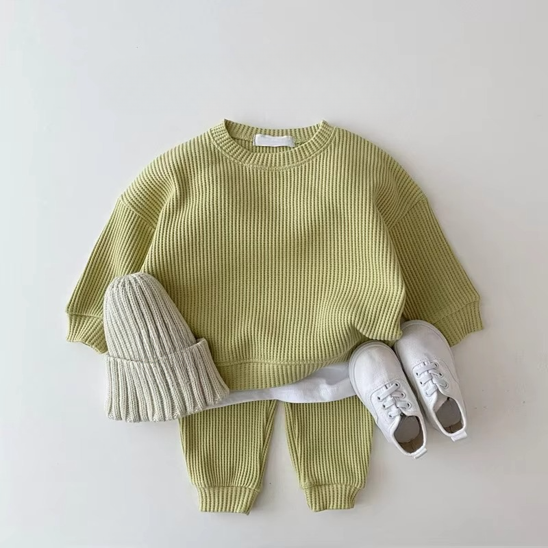 Norvo | Cozy Waffle Cotton Sweatshirt og Bukser Sett for Baby Gutter