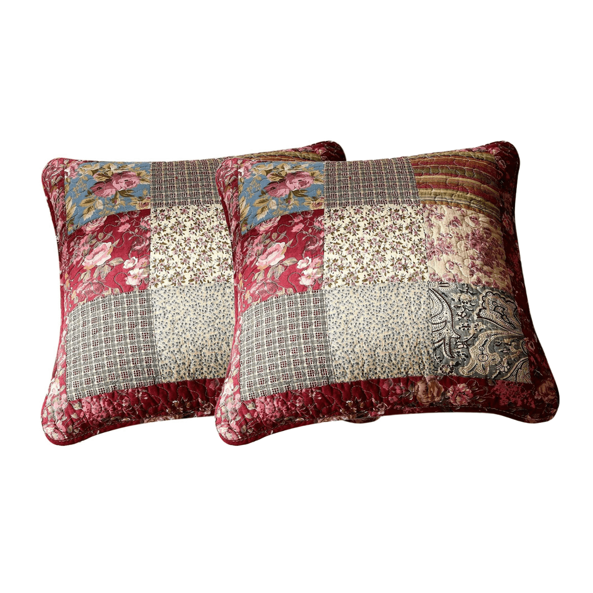 Norvo | Bomulls Patchwork Beige Burgunder Paisley Blomster Eventyr Te Part Dekorative Putetrekk / Euro Sham
