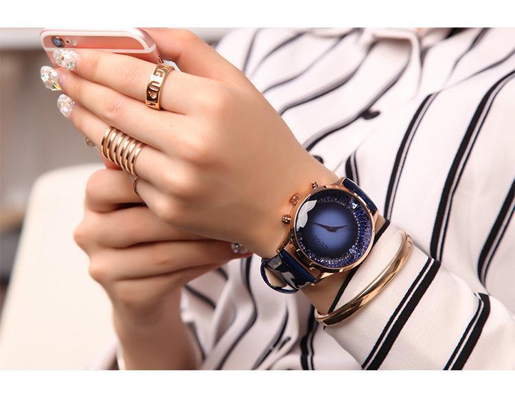 Norvo | Midnatt Blå Luksus Diamant (Syntetisk) Ekte Lær Dameklokke