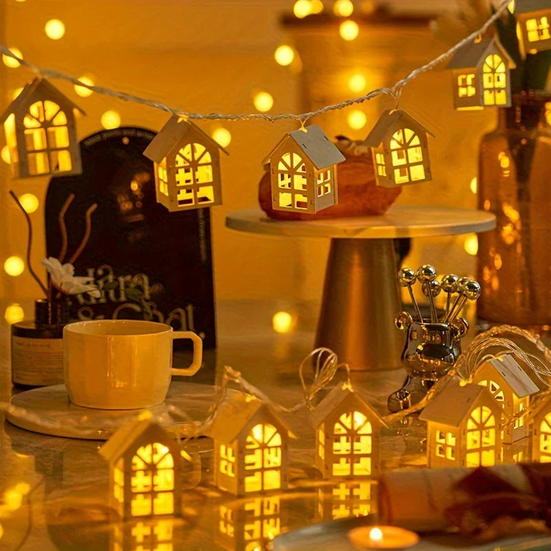 Norvo | LED-eventyrlys med mini hus - Dekorativ julebelysning til innendørs bruk