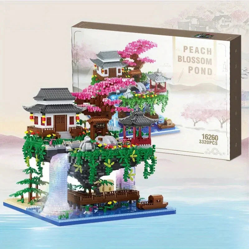Norvo | 3320PCS Blokker Trehus Diamant Bygging Hage Arkitektur Foss Lys DIY Murstein Kirsebærblomst Leketøy for Barn Voksen Gave