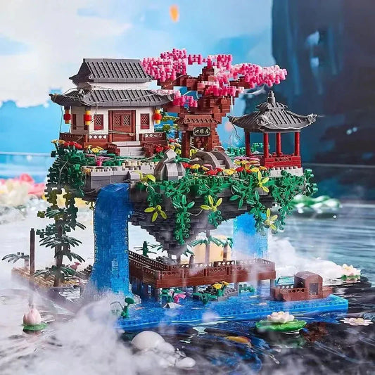 Norvo | 3320PCS Blokker Trehus Diamant Bygging Hage Arkitektur Foss Lys DIY Murstein Kirsebærblomst Leketøy for Barn Voksen Gave