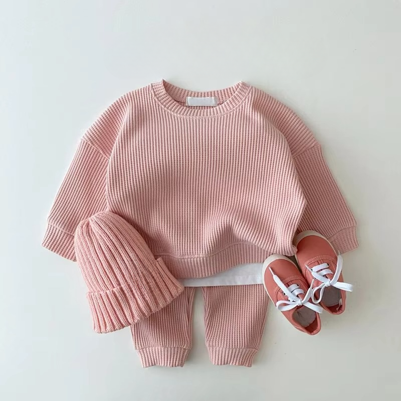 Norvo | Cozy Waffle Cotton Sweatshirt og Bukser Sett for Baby Gutter