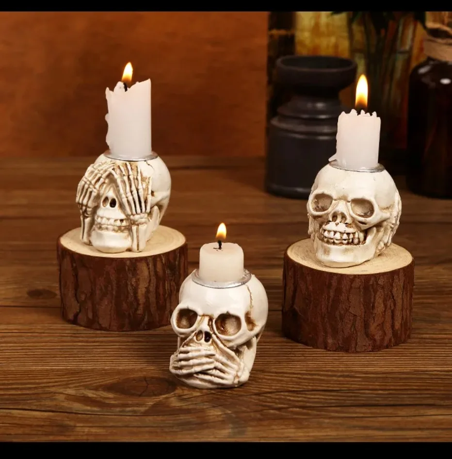 Norvo | GothicGlow 3pc Halloween Hodeskalle Lysestake Sett
