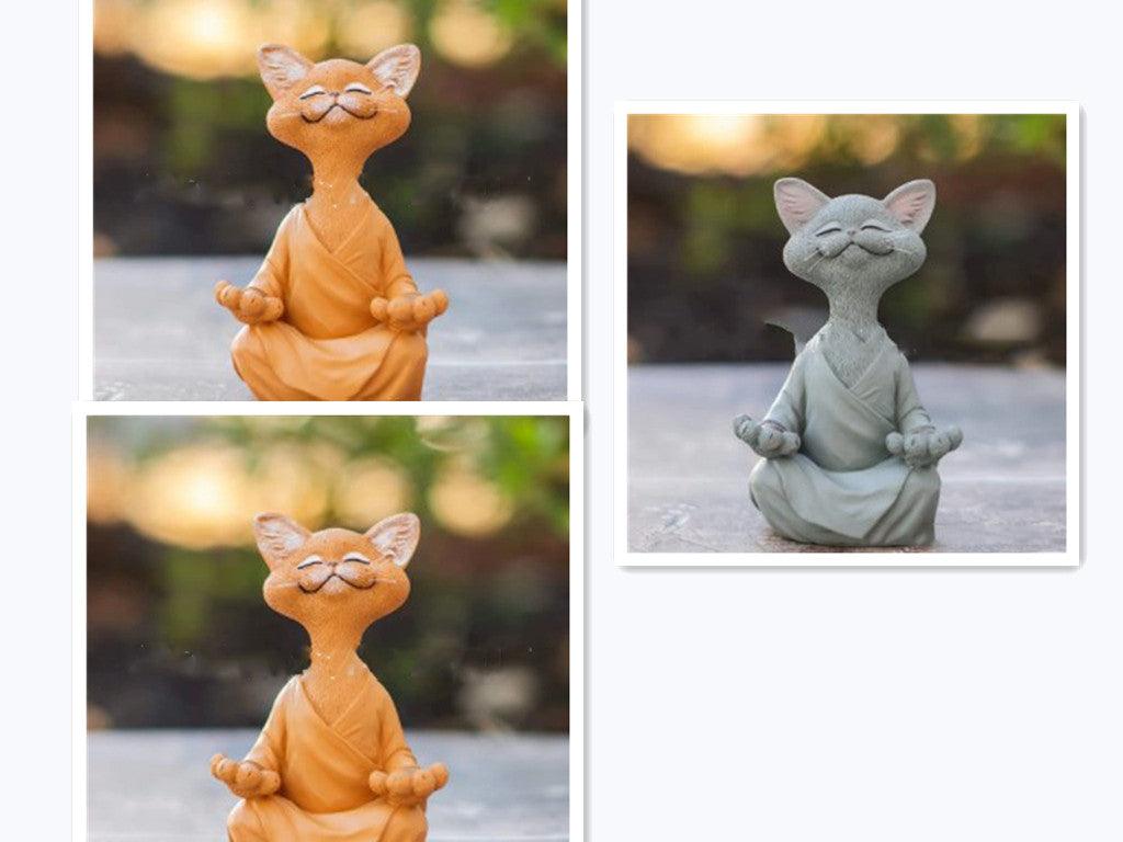Norvo | Lekker svart Buddha katt figur meditasjon yoga samleobjekt glad katt dekor hjem hagedekorasjon hageornament