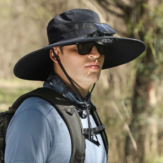 Norvo | Bred skjerm solfanelue utendørs bøttehatt sol- og USB-lading