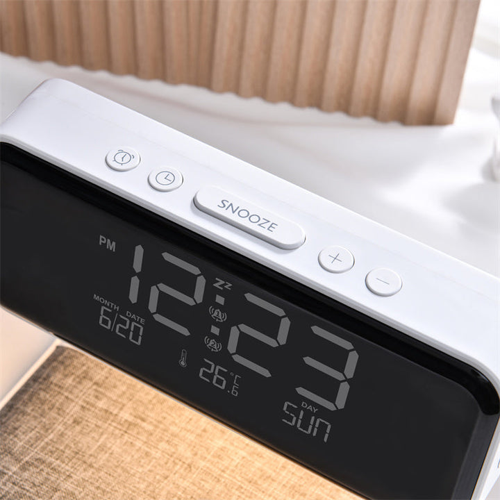 Norvo | 3-i-1 Sengelampe med Trådløs Lader – LCD Vekkerklokke & Berøringsdimmbar LED Bordlampe
