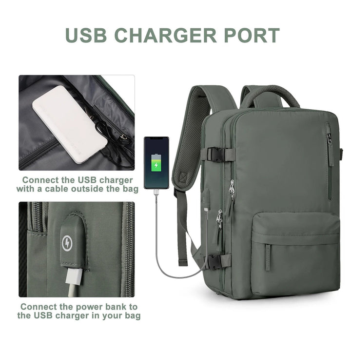 Norvo | Travelliva Kvinners Reise Ryggsekk 35 L | Vanntett & med USB-port | Tyverisikker & Skorom | For Fotturer, Daglig Bruk & Reise