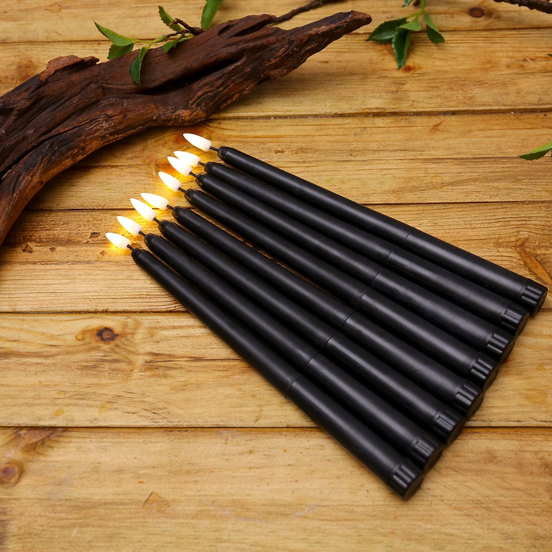 Norvo | 3 deler svarte LED lys med flimrende flamme