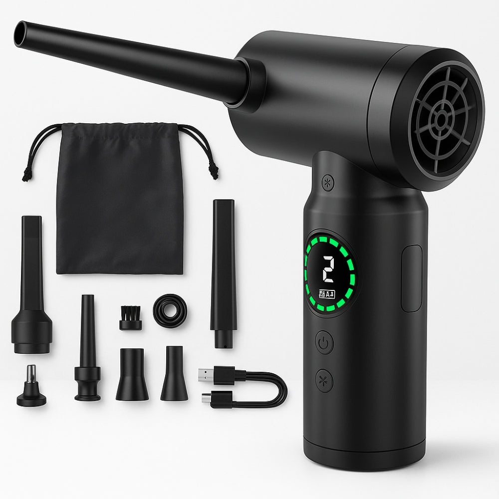 Norvo | 2-i-1 Bærbar Støvsuger & Blåser | 7500mAh Batteri, LED Lys & Allsidig for Hjem, Bil & Kontor Rengjøring