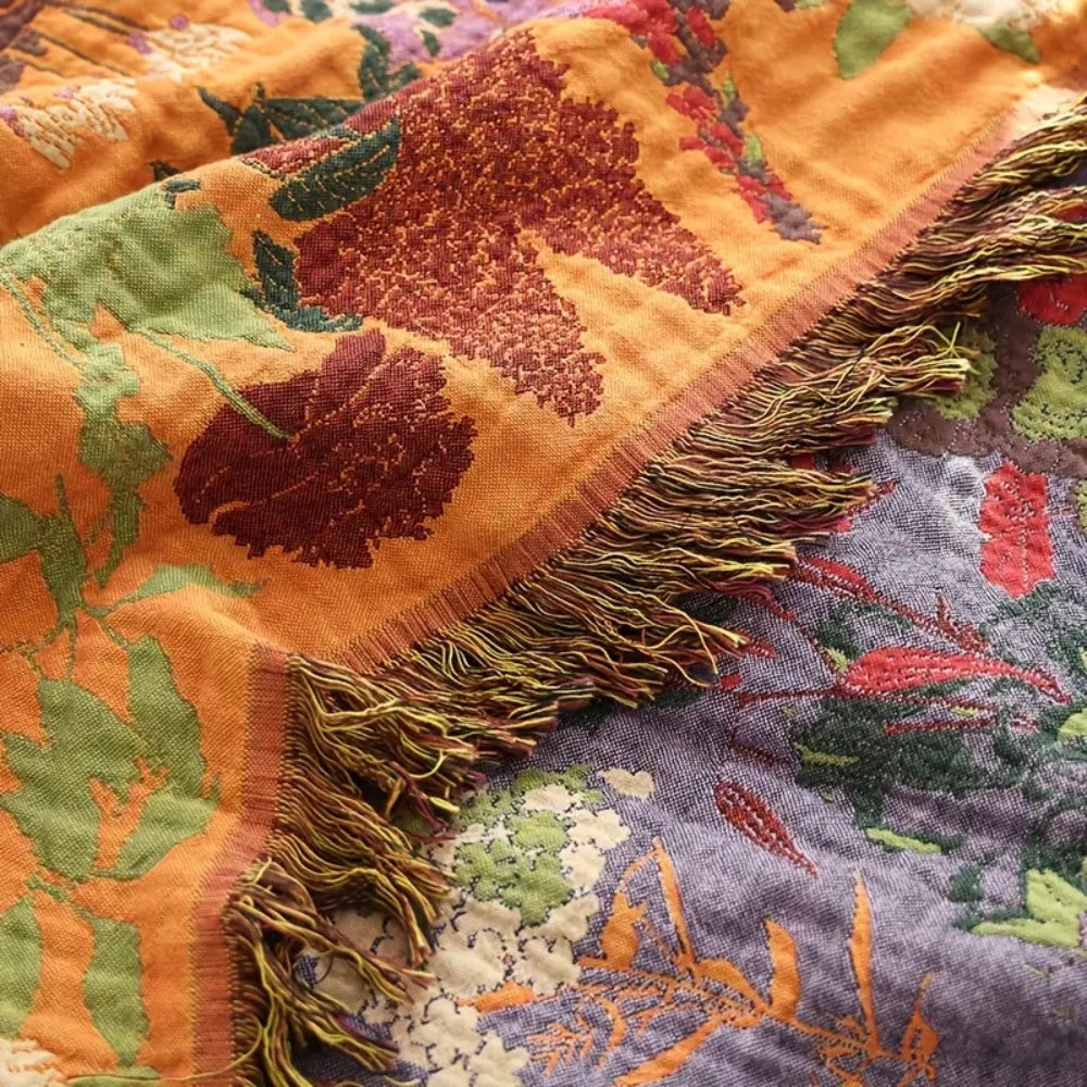 Norvo | Botanic Floral Cotton Tassel Blanket