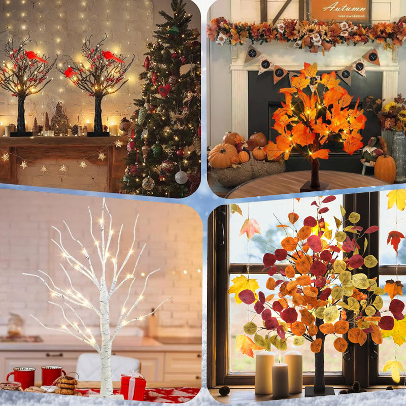 Norvo | Atmosfærisk Lys Tre med Røde Fugler – Fleksibel LED Dekorasjon Tre