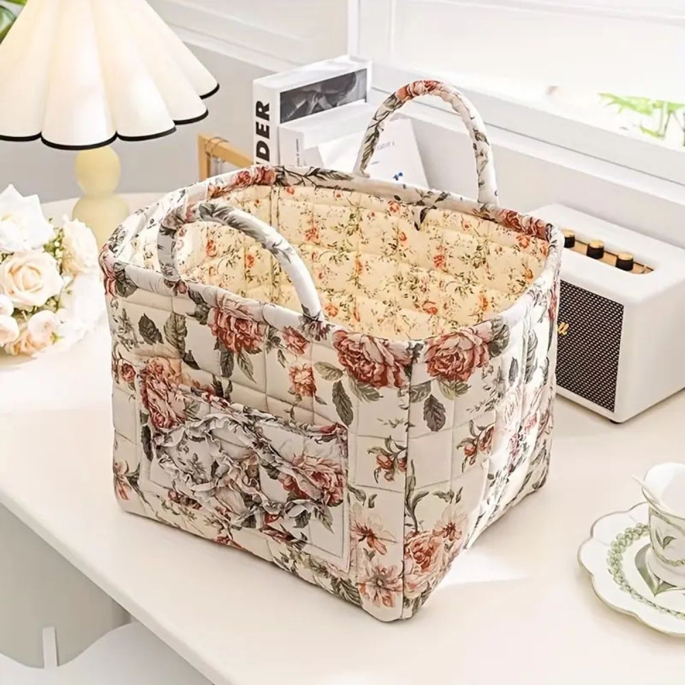 Norvo | Floral Canvas Oppbevaringskurv for Hjemmeorganisering