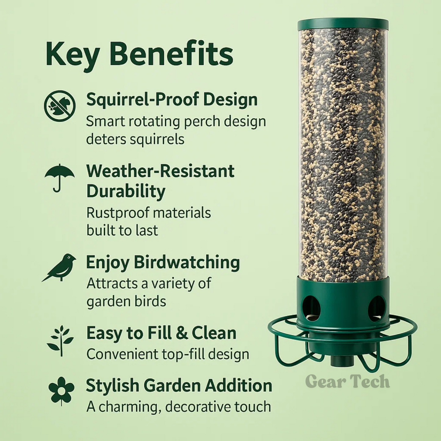 Norvo | Ekornsikker fuglemater | Tungmetall, flere matingporter og ideell for fugletitting i hagen