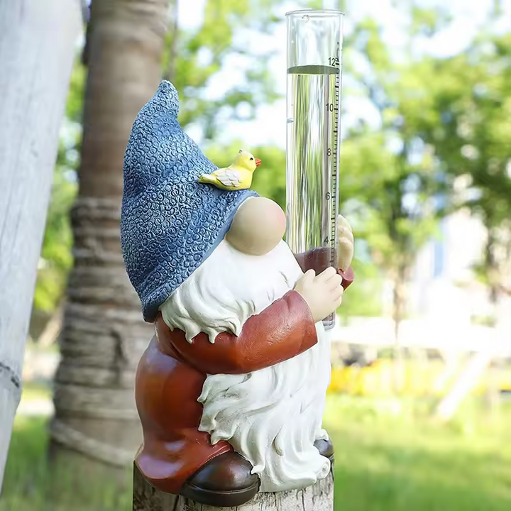Norvo | Gnomisk Hage Statue med Harpiks Regnmåler