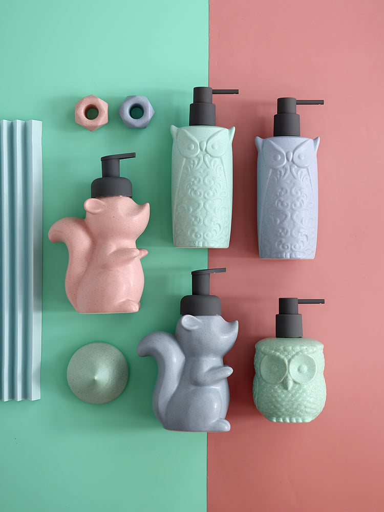 Norvo | Keramisk Såpedispenser, Ekorre Skum Pumpe Baderomsflaske, Dyre Design, Påfyllbar Gjenbrukbar Lotion Pumpe for Bad Kjøkken, 510ml/17.2oz