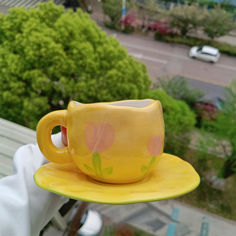 Håndmalt kreativ kaffekopp, keramisk tekopp og fatsett | Norvo