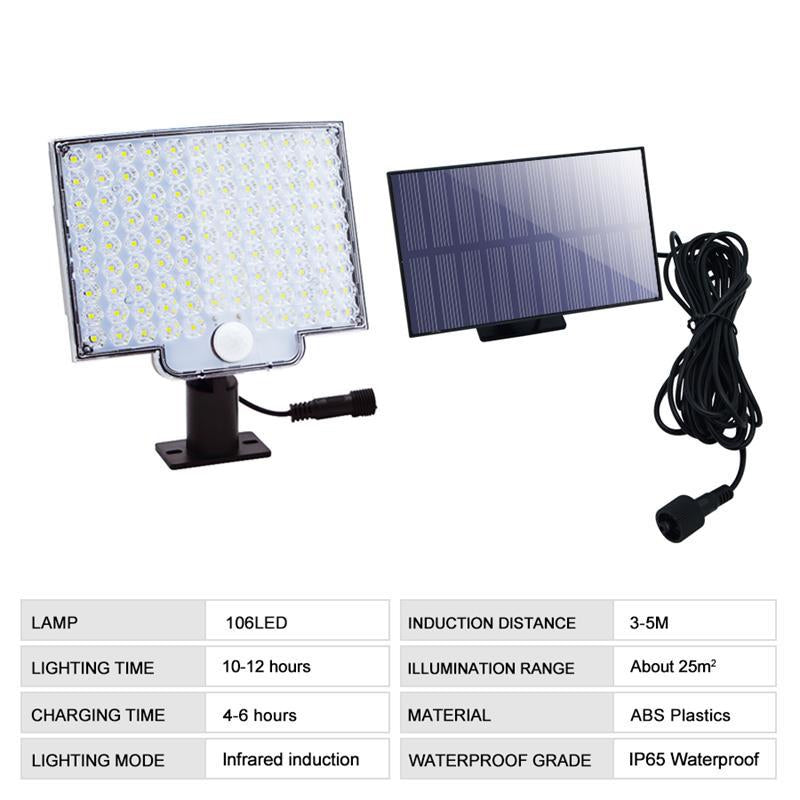 Norvo | 106 LED Solcelle Utebelysning med Bevegelsessensor