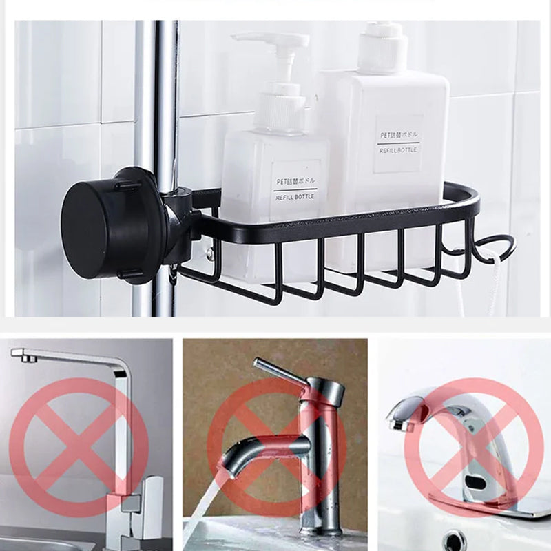 Norvo | Dusjholder for sjampo og såpe – Rustfritt aluminium – Sølv eller svart – Ingen boring