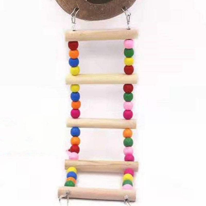 Norvo | Kokosnøttskall Fuglerede med Tretrapper, for Papegøye, Undulat, Parakitt, Kanarifugl, Fink, Hamster, Rotte