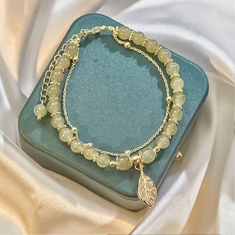 Norvo | Hetian Jade Leaf Gold Bracelet
