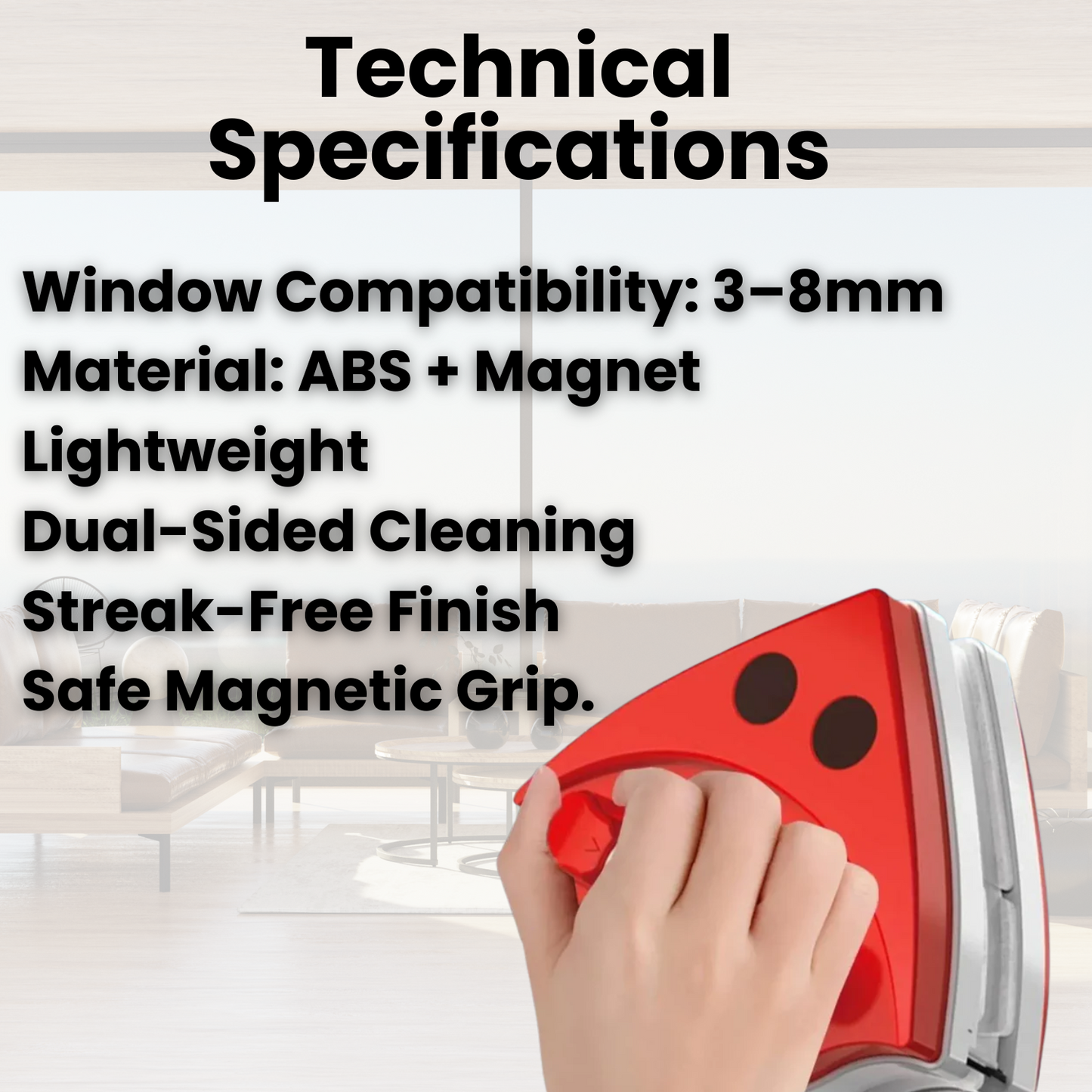 Norvo | Dobbelsidig magnetisk vindusrenser | Striperfri, effektiv og ideal for vanskelig tilgjengelige vinduer (3-8mm)