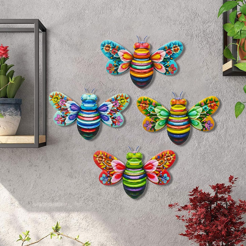Norvo | Iron Bee Art Sculpture Hengende Veggdekorasjoner for Hage