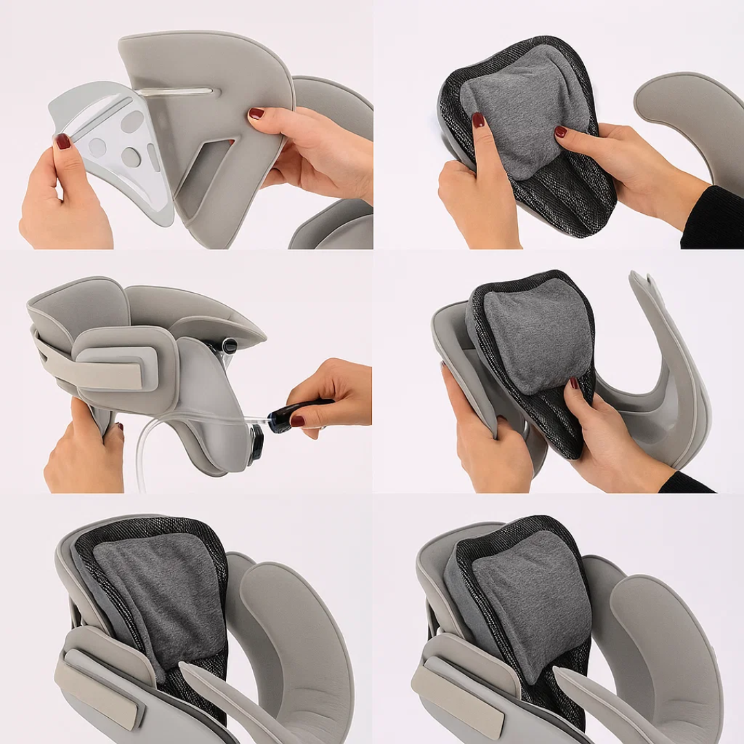 Umiddelbar nakkesmerterelief – Justerbar oppblåsbar pute – Forbedrer holdning – Bruk hjemme og på kontor Norvo