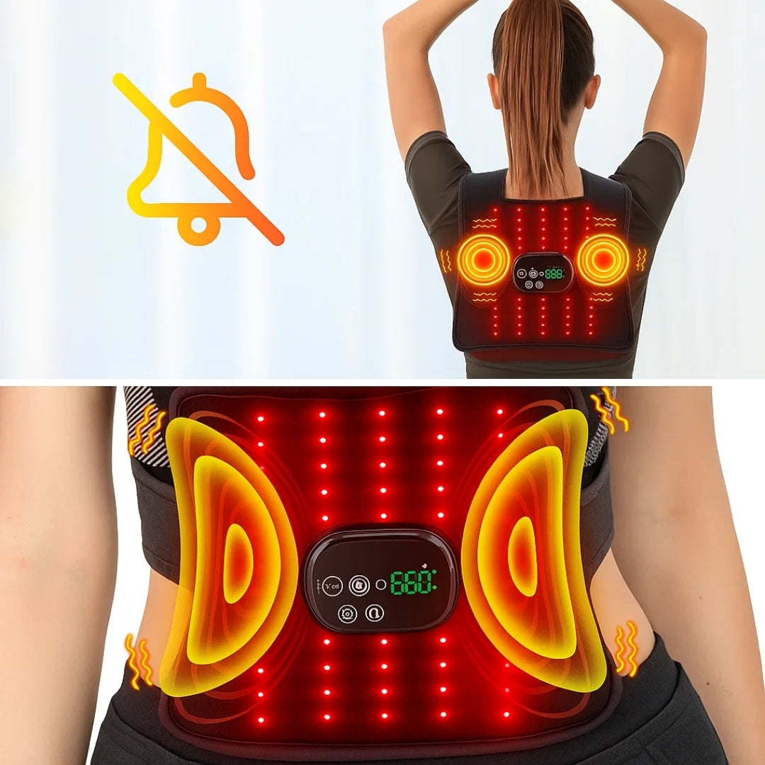 Rødlysbehandling og vibrasjon – Oppladbar oppvarmet omslag – Lindrer ryggsmerter, stivhet og muskelverk Norvo