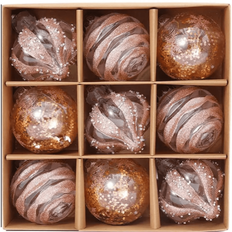 Norvo | GlansFeest Julehengedekorasjoner – Sett med 9 plastdekorasjoner med snøfnugg og ballongdesign