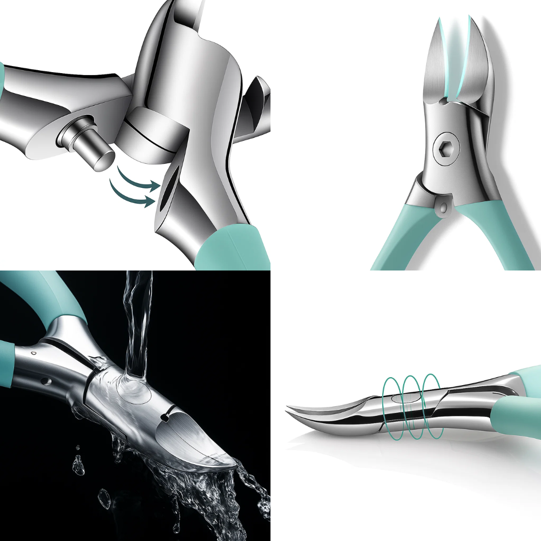 Presisjon for tykke og inngrodde negler – Rustfritt stål med buet blad + magnetisk deksel – Trygg pleiebolle