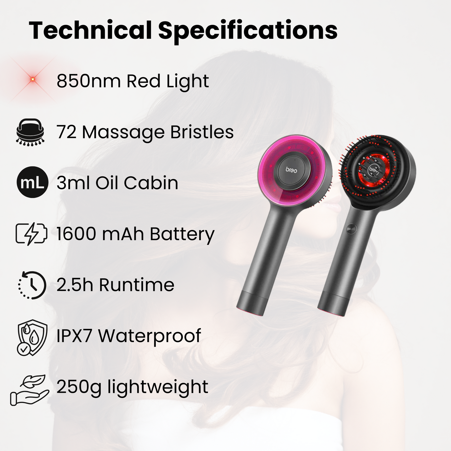 Norvo | Hodebunnsmassasjebørste med Rød Lysterapi | Fremmer Hårvekst & Lindrer Hodebunnspenninger for Sunnere Hår