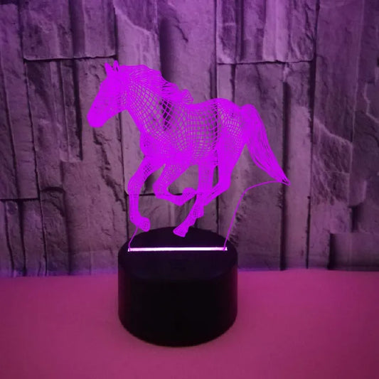 3D LED Hest Lampe – Opplysende Nattlys med Fargeforandring for Barnerom og Hesteelskere