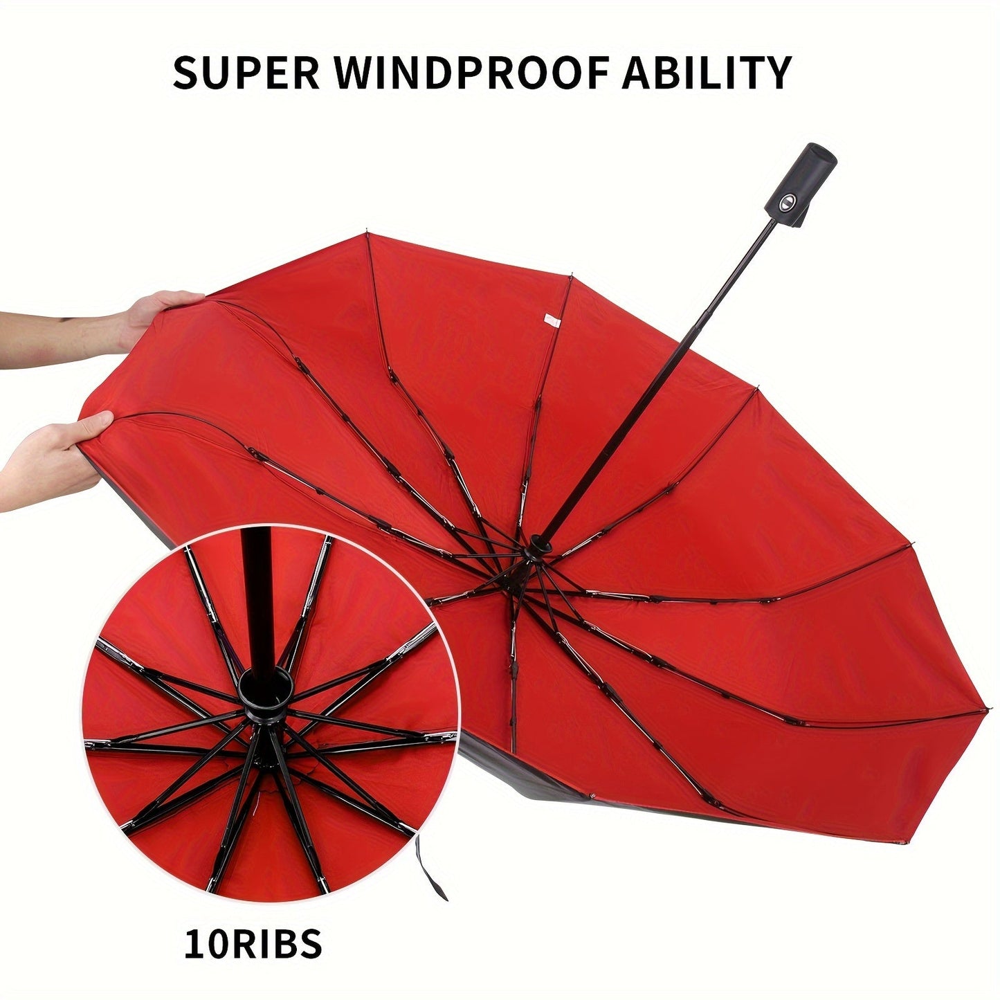 Norvo | Vindtetts reiseregns umbrellas - Robust 10-ribs ramme, Automatisk, Ekstra stort sammenleggbart design med UV-beskyttelse, Dobbelt bruk for solfylt og regnfullt vær