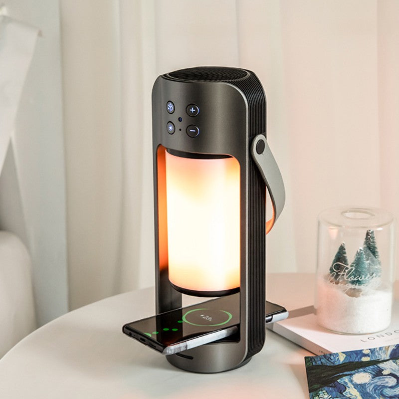 Norvo | Bærbar LED Flamme Bluetooth-høyttaler, med HD-høyttalere, 10W trådløs telefonlader, mikrofon, Hi-Fi lydeffekter og lang standby-tid, støtter TWS, for innendørs og utendørs