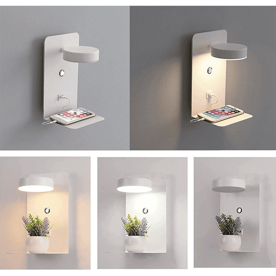 Norvo | LED vegglampe multifunksjonell dimbar med USB-lader for soverom