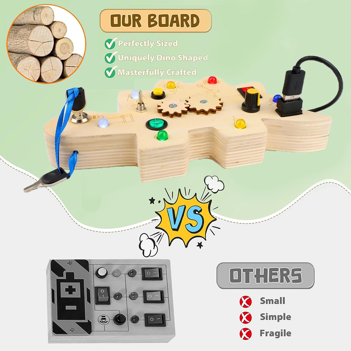 Norvo | Ecotoys DinoSpark | Montessori LED Lekepanel - Utdanningsleketøy for baby