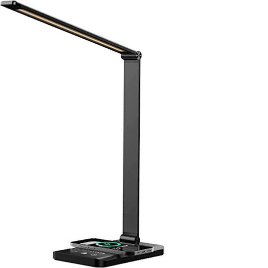 Norvo | LED skrivebordslampe med USB-ladeport, dimbar øyevennlig leselampe for hjemmet, med 5 lysstyrkenivåer & 3 lysmoduser, berøringskontroll, autotimer (Svart)