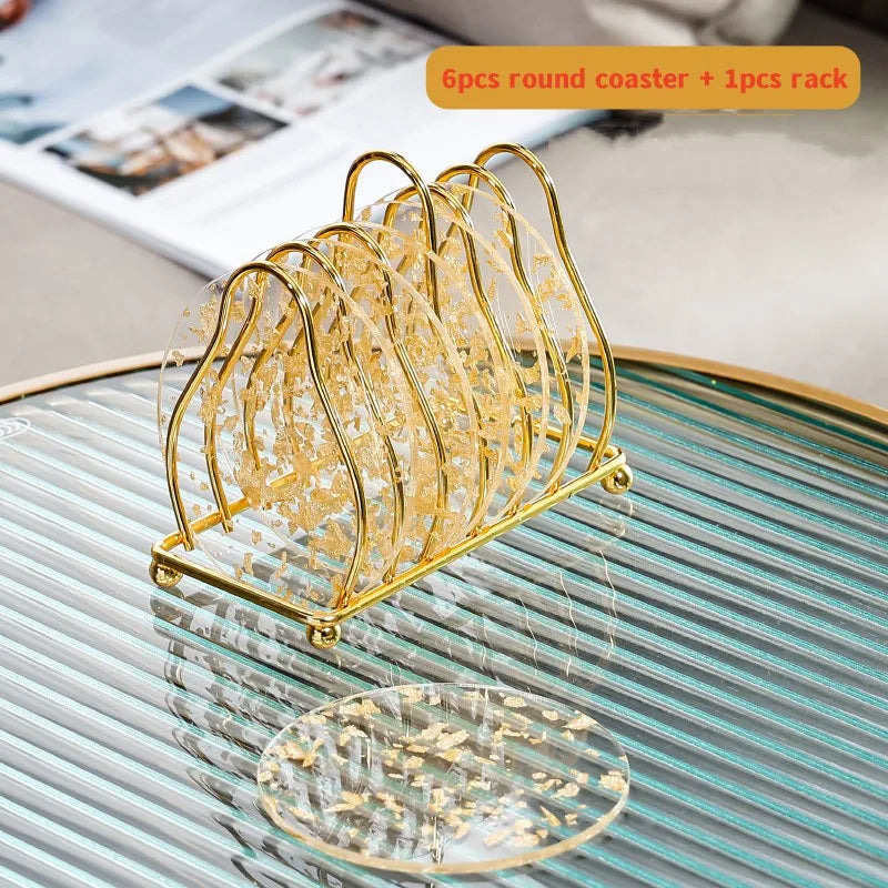 Norvo | 6 stk akryl gullfolie underlagsett med holder