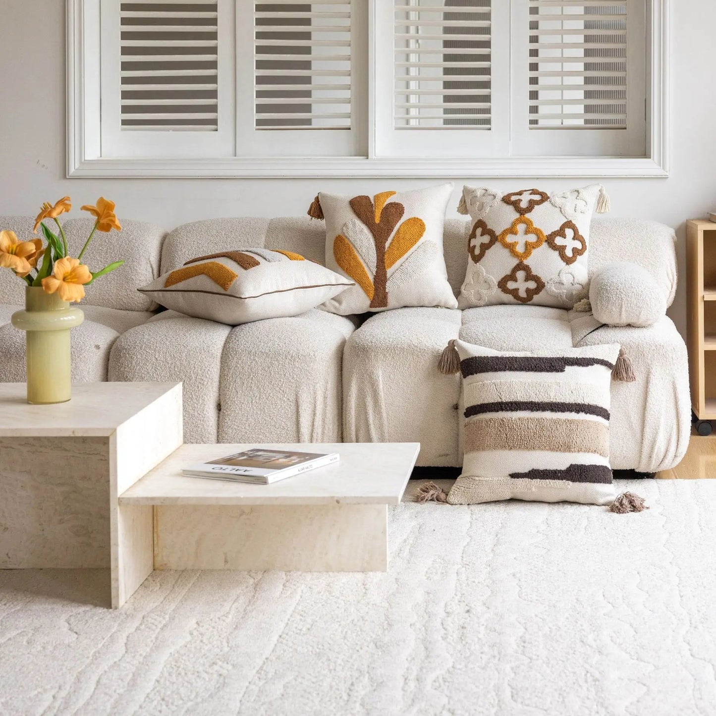 Norvo | Nordic Retro Tuftet Puteomslag – 45x45cm Gul Brun Dekorativ Pute