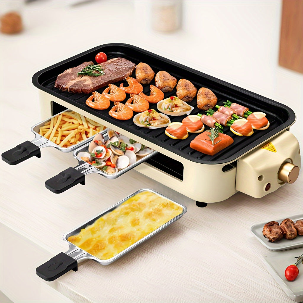 Norvo | SUSTEAS 2 i 1 røyksfri elektrisk grill - 1500W innendørs kjøkken-grill med non-stick, avtakbar tallerken, temperaturkontroll, oppvaskmaskinvennlig