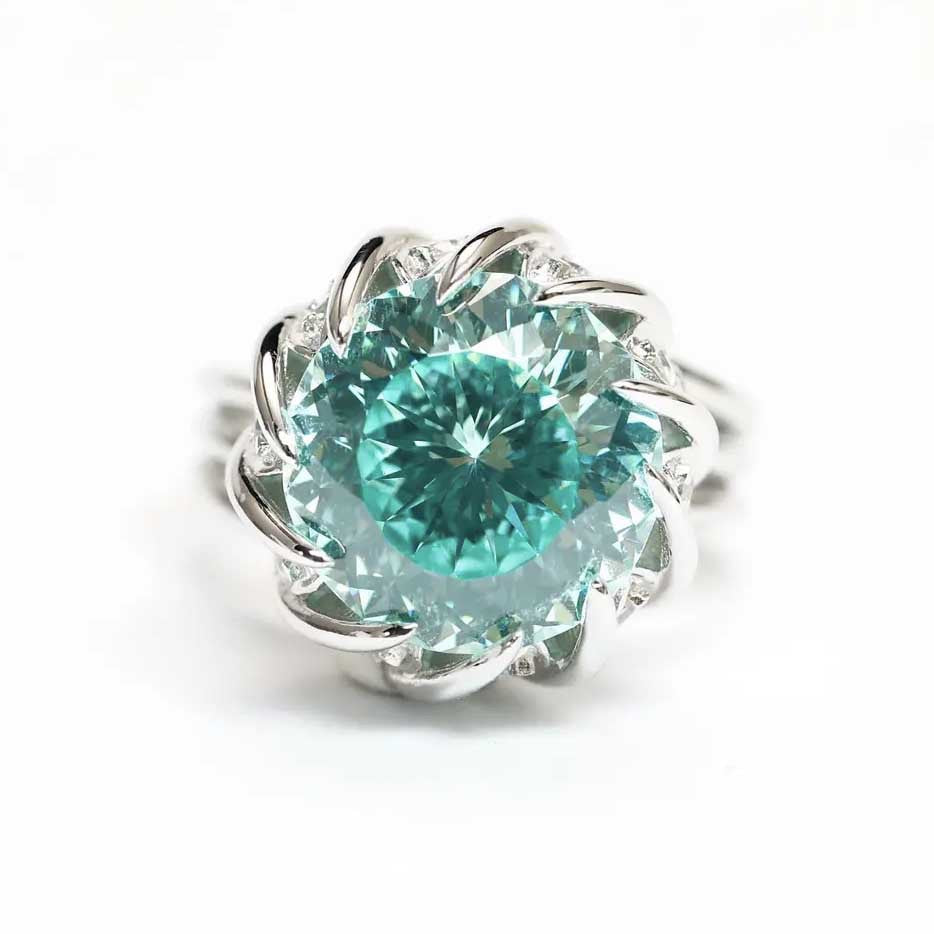 Norvo | 6 Karat Paraiba Blågrønn Lotus Diamant Ring