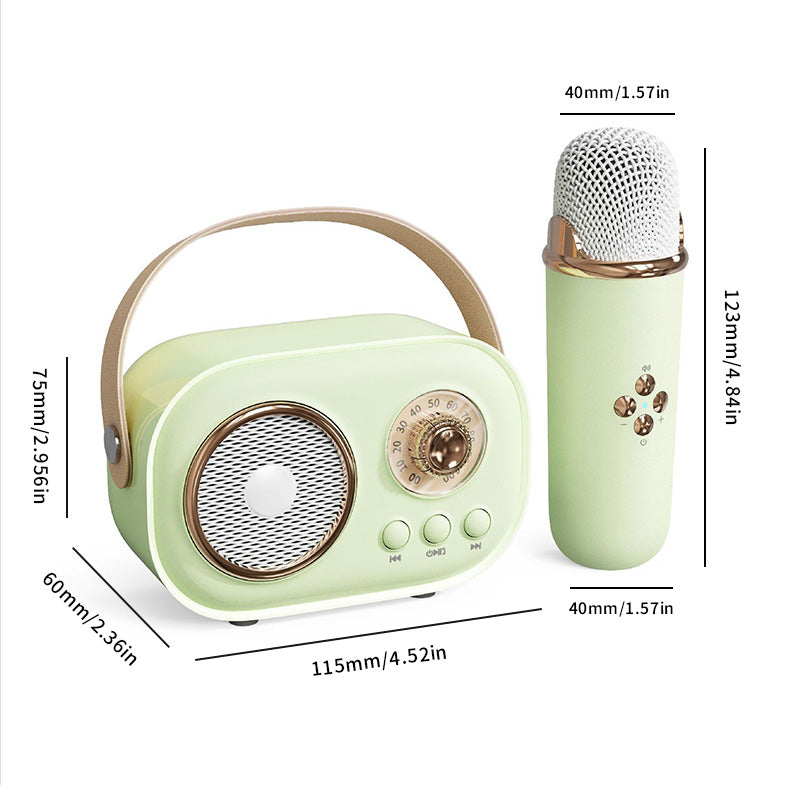 Mini Karaoke-maskin og Bluetooth-høyttaler med trådløs mikrofon