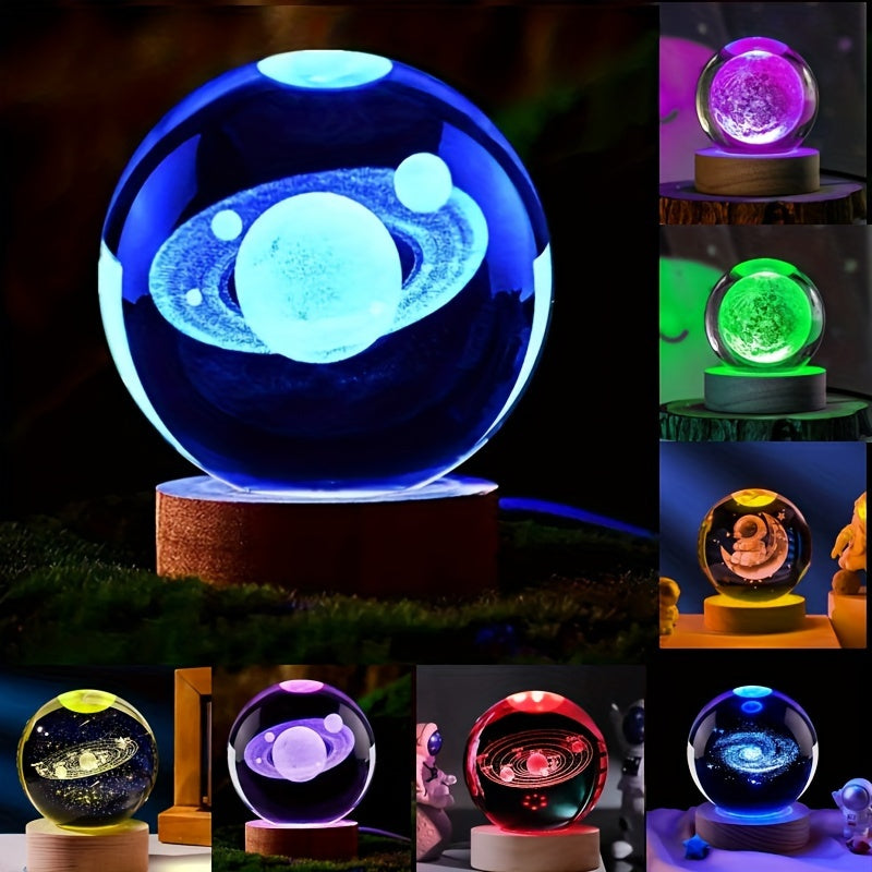 LumiSphere - Luksus 3D Krystall Bordlampe med Trebase Norvo