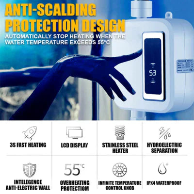 Norvo | Bærbar Vannvarmer | Tankløs Vannvarmer Elektrisk 3500W | Temperaturkontrollknapp